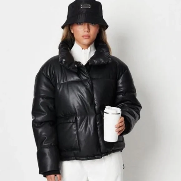 Missguided Jackets Coats Missguided Faux Leather Puffer Coat